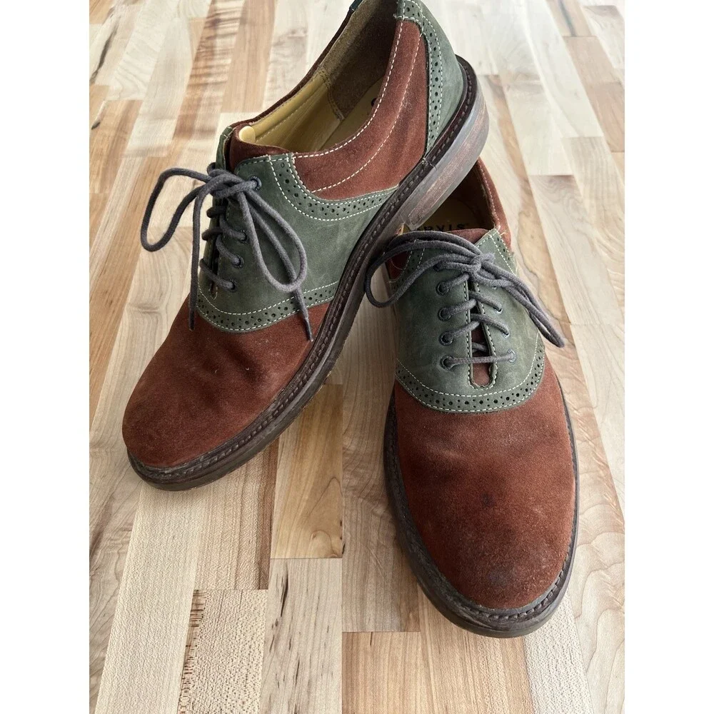 Orvis Men's Saddle Oxford Dress Shoes Lace Up Suede Brown Green Size 11 M
